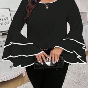 Elegant Black Ruffle Sleeve Top